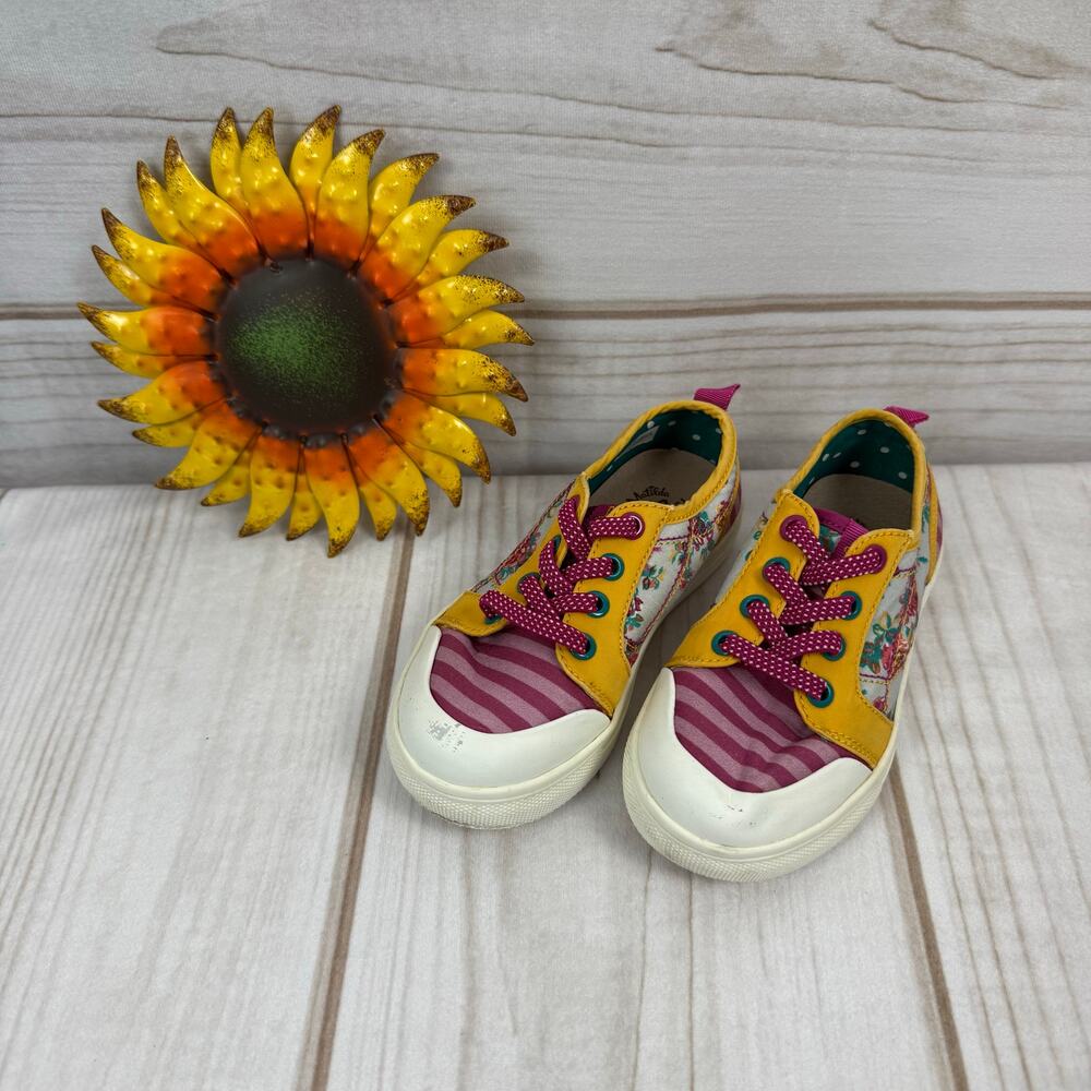 Matilda‎ Jane Kids Shoes Floral Striped Yellow Pink Lace Up Sneakers Size 9C